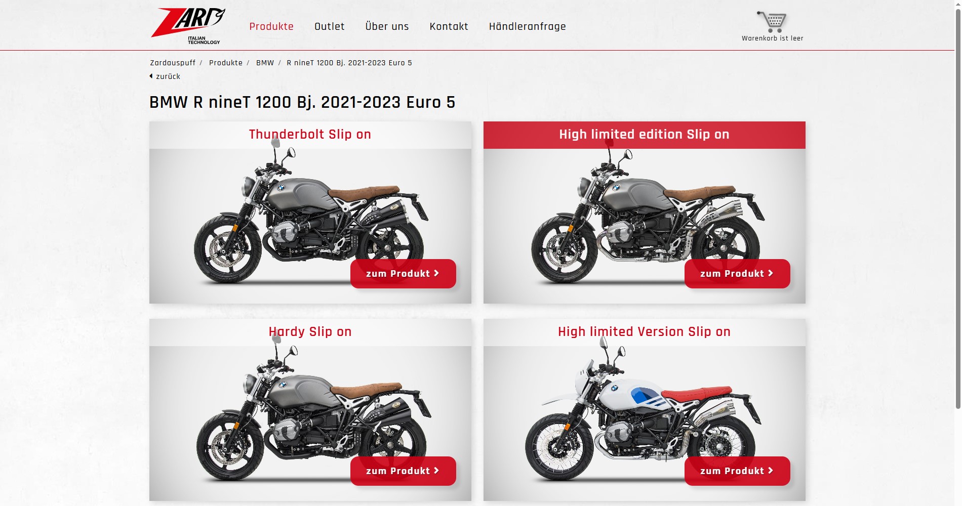 Alle Auspuffprodukte die der Kategorie "BMW R nineT 1200 Baujahr 2021-2023 Euro 5" angehören.