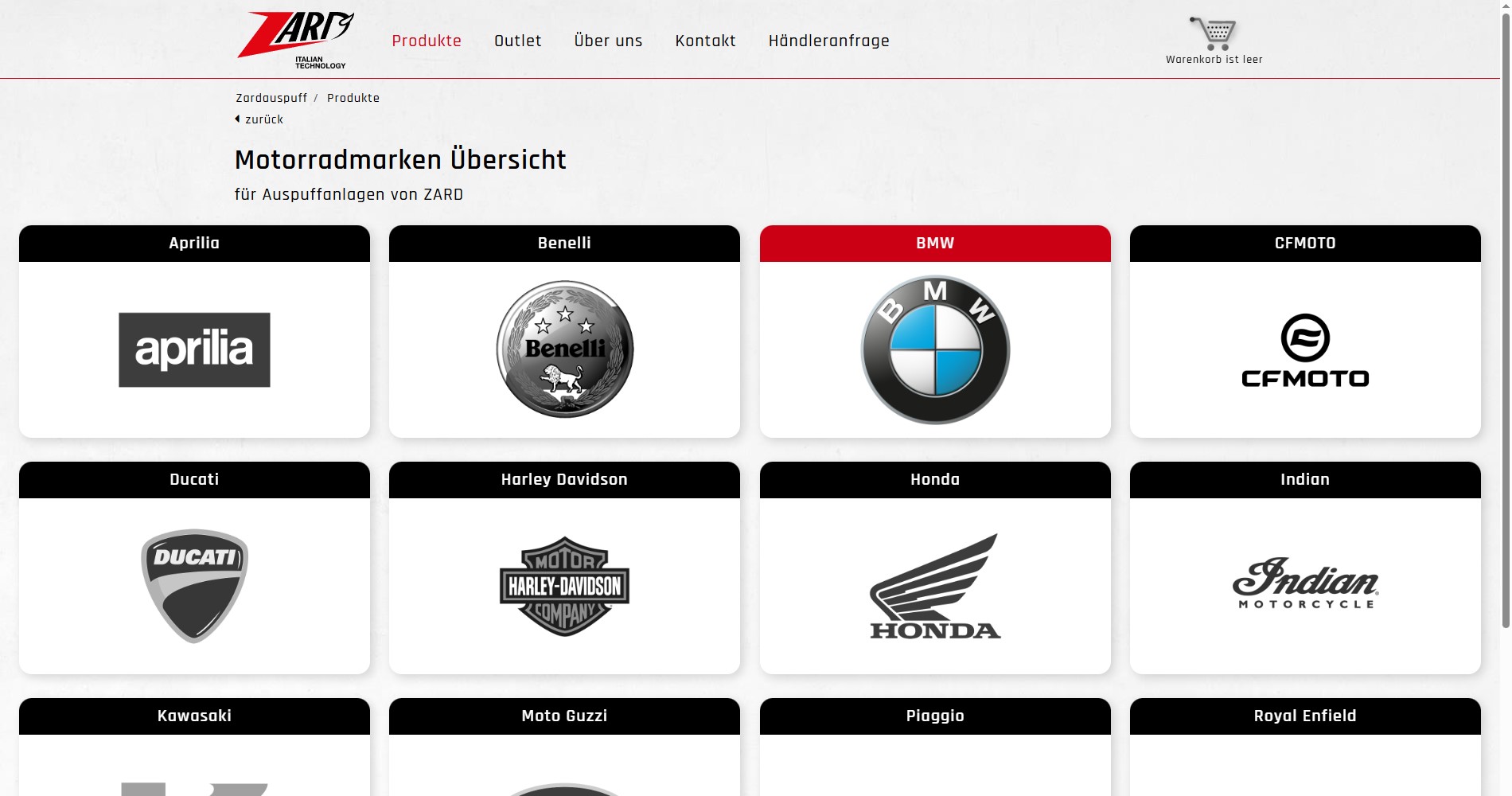 Mehrere Motorradmarken mit Logos als Übersicht (u.a. BMW, Ducati, Harley Davidson, Honda, Kawasaki, usw.).